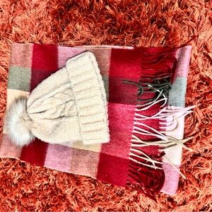 Cozy Plaid Eurkea Kasmir 100% Cashmere Scarf & Express Wool Blendknit Beanie Set
